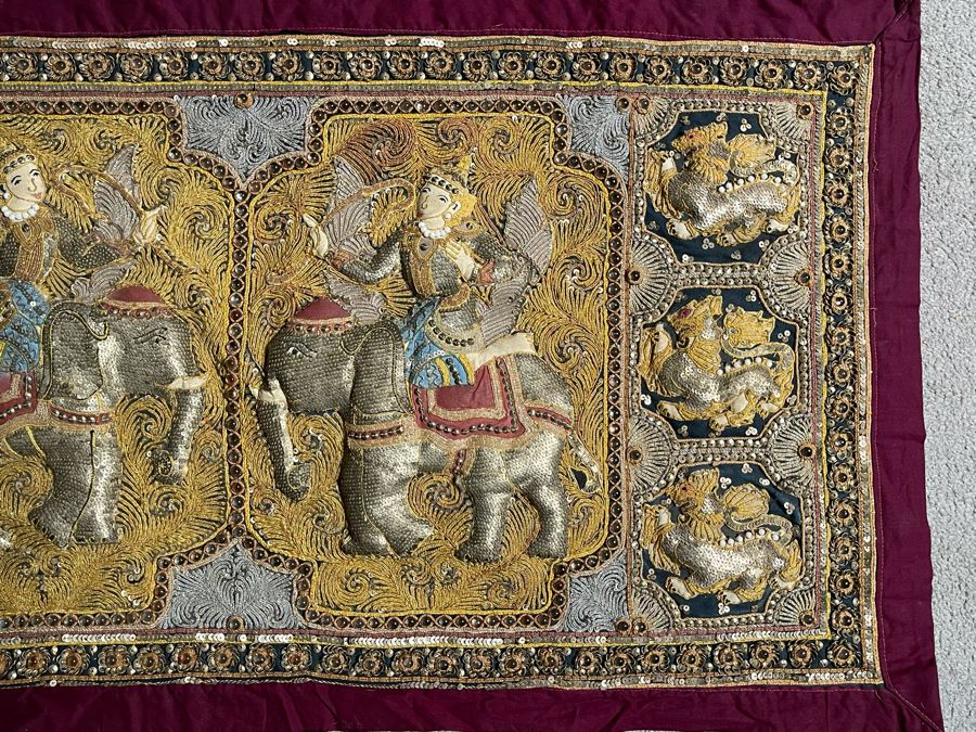 Vintage Thai Tapestry Hand Embroidered Wall Hanging 40.5W X 22H [Photo 4]