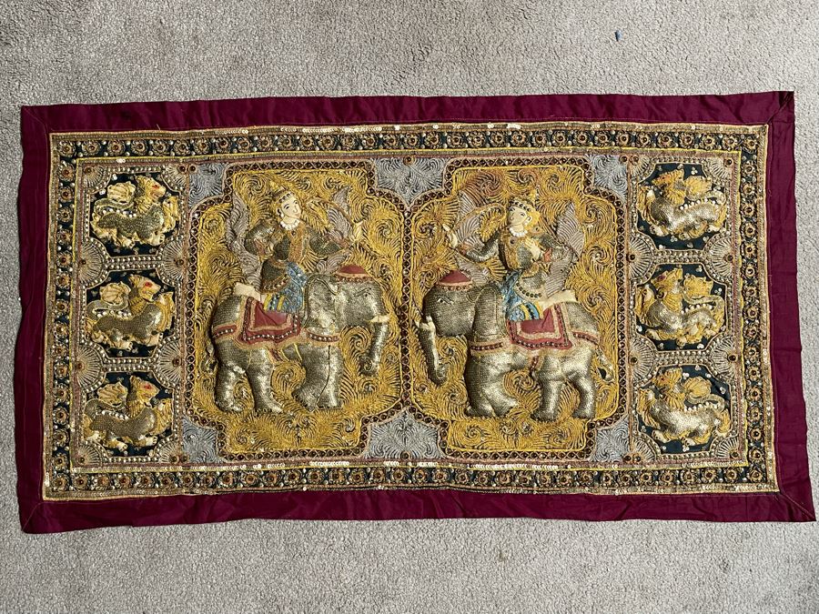 Vintage Thai Tapestry Hand Embroidered Wall Hanging 40.5W X 22H [Photo 3]