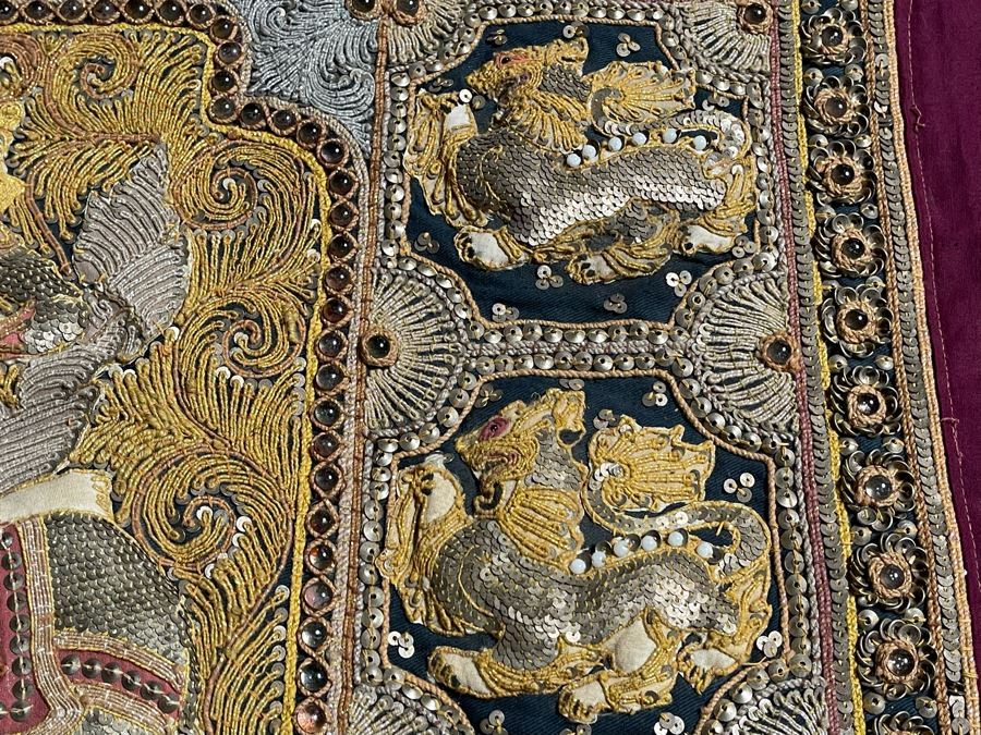 Vintage Thai Tapestry Hand Embroidered Wall Hanging 40.5W X 22H [Photo 7]