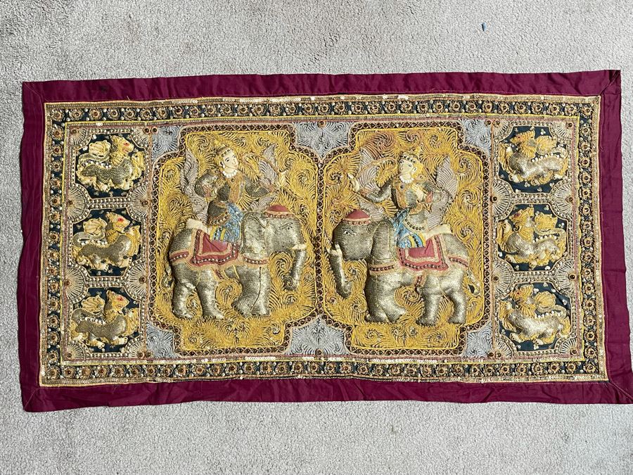 Vintage Thai Tapestry Hand Embroidered Wall Hanging 40.5W X 22H [Photo 2]