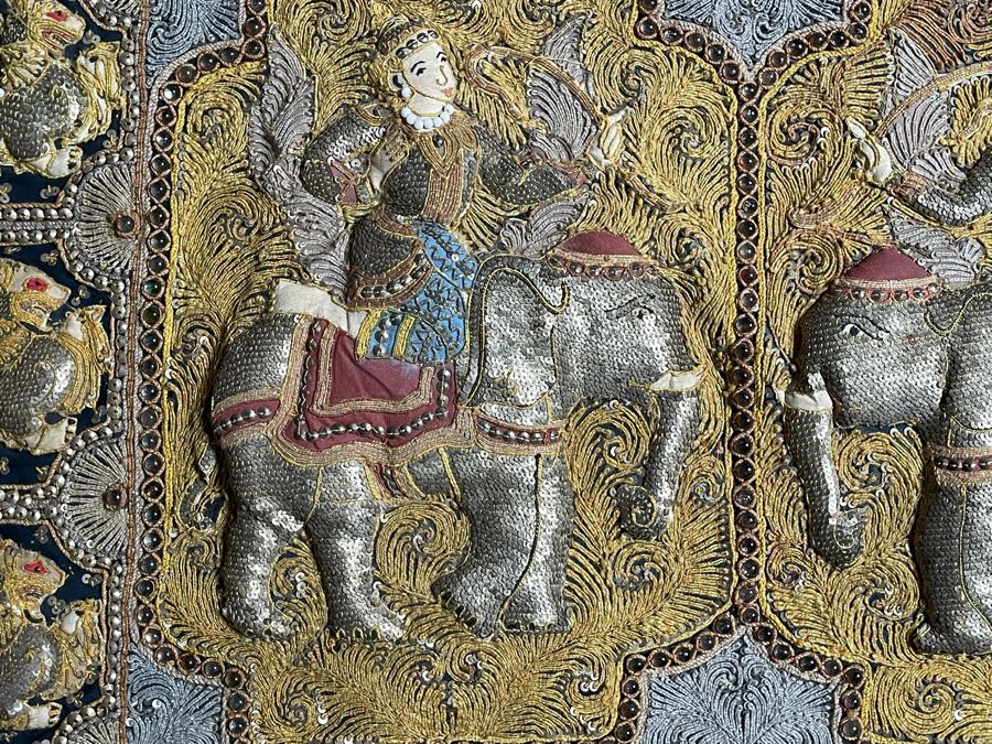 Vintage Thai Tapestry Hand Embroidered Wall Hanging 40.5W X 22H [Photo 8]