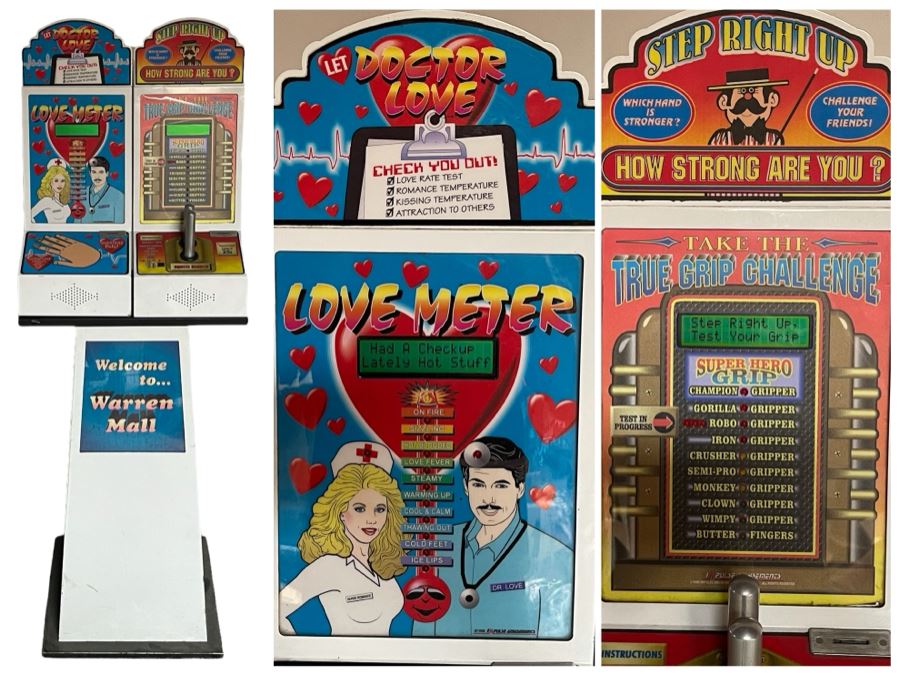 Coin-Operated Love Meter And True Grip Challenge Machines With Metal Stand Working Battery Operated