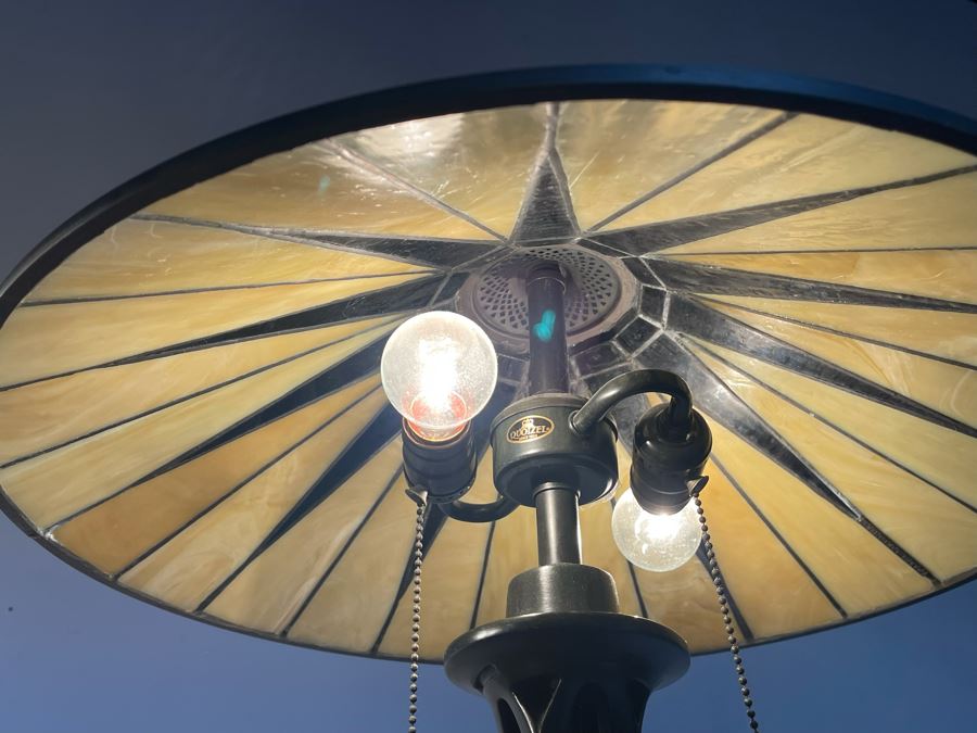 Pair Of Quoizel Stained Glass Metal Base Table Lamps [Photo 8]