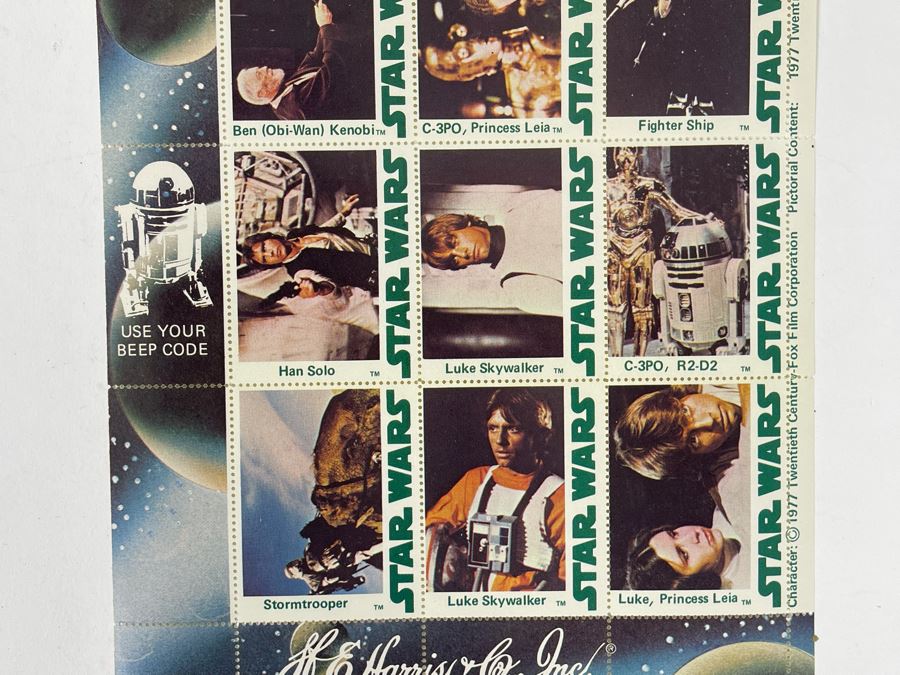 Vintage 1977 Star Wars H. E. Harris & Co Stamps Full Sheet [Photo 6]