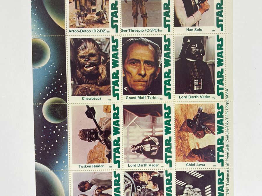 Vintage 1977 Star Wars H. E. Harris & Co Stamps Full Sheet [Photo 4]