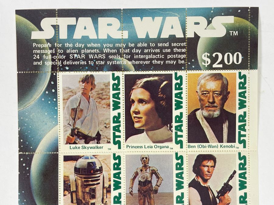 Vintage 1977 Star Wars H. E. Harris & Co Stamps Full Sheet [Photo 2]