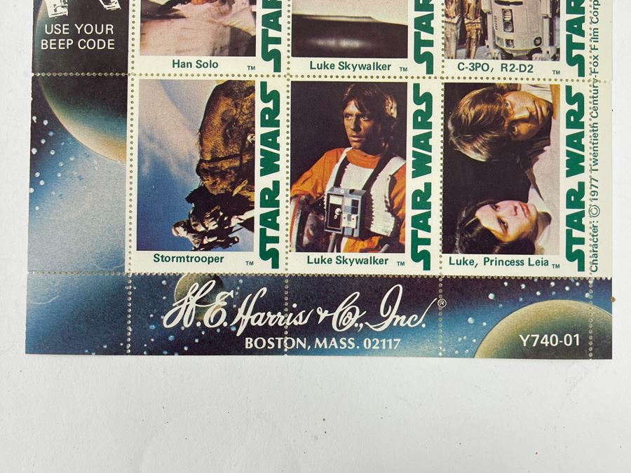 Vintage 1977 Star Wars H. E. Harris & Co Stamps Full Sheet [Photo 7]