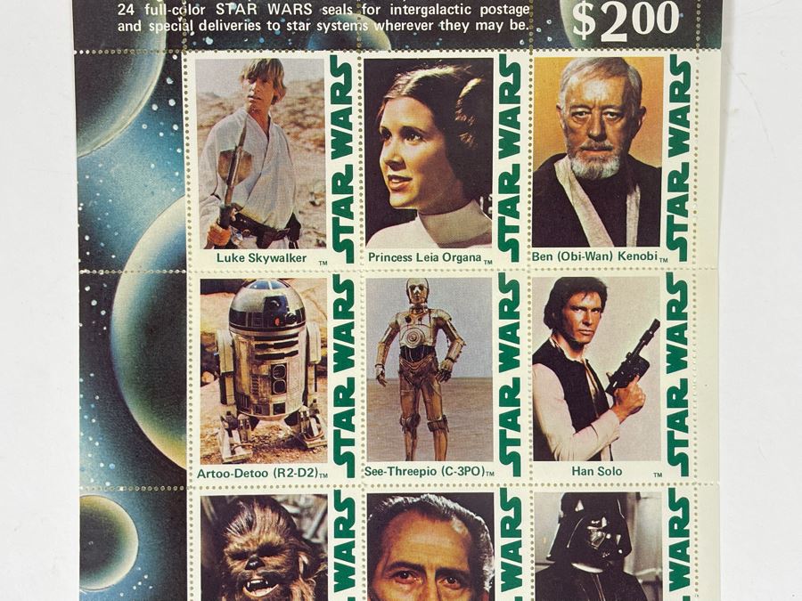 Vintage 1977 Star Wars H. E. Harris & Co Stamps Full Sheet [Photo 3]