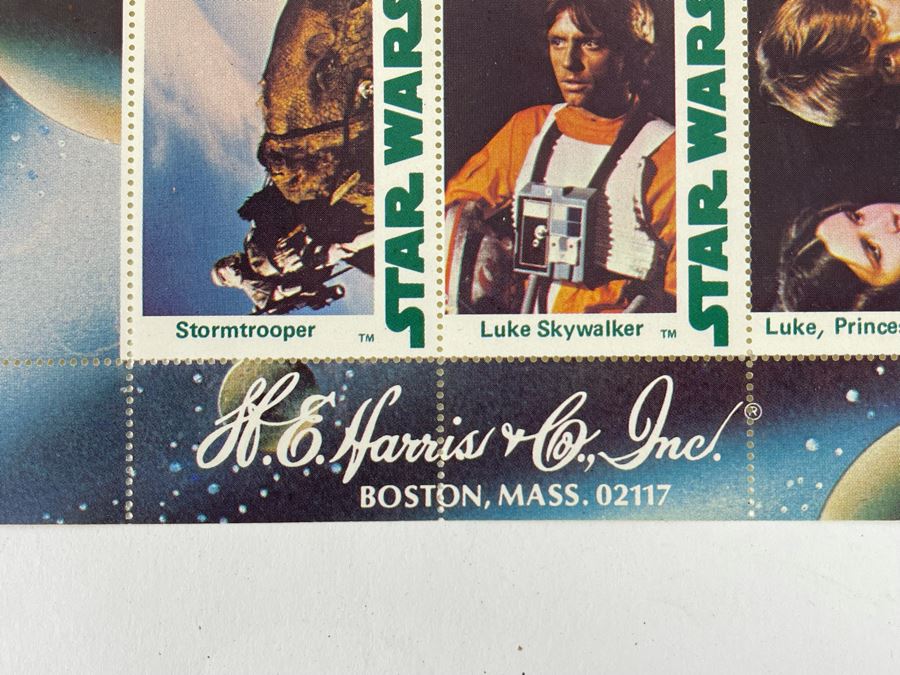 Vintage 1977 Star Wars H. E. Harris & Co Stamps Full Sheet [Photo 8]