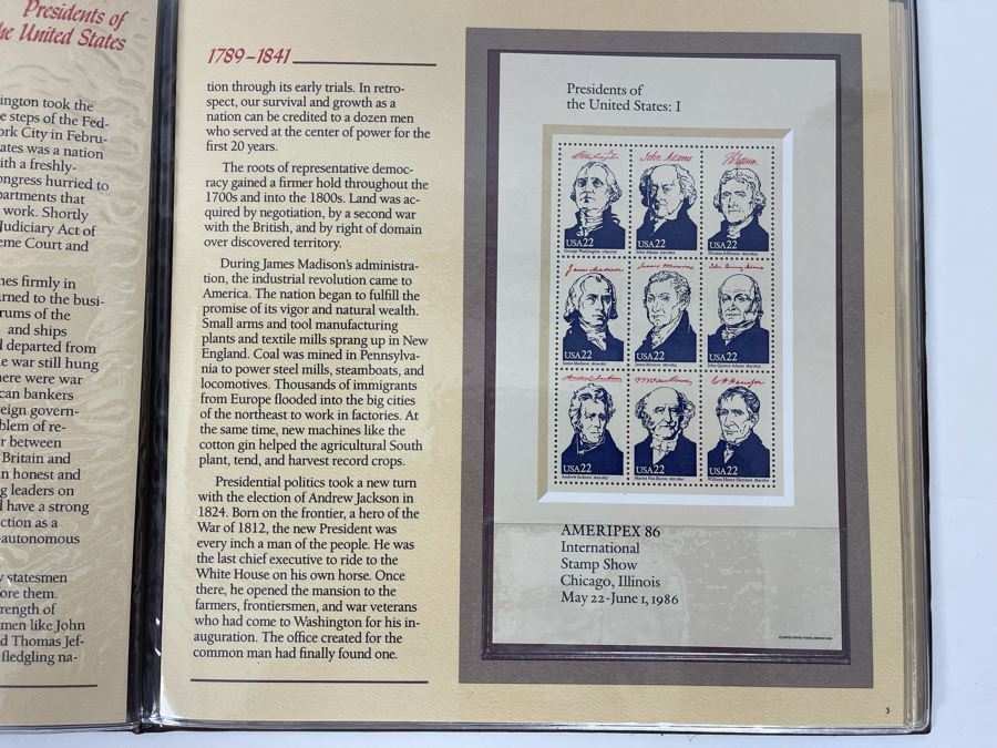 1986 Presidents Of The United States Commemorative Mint Sheets Folio - 2 Sets Of Stamps Ameripex 86 [Photo 5]