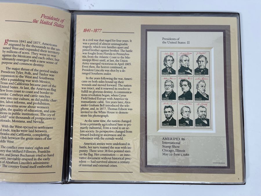 1986 Presidents Of The United States Commemorative Mint Sheets Folio - 2 Sets Of Stamps Ameripex 86 [Photo 6]