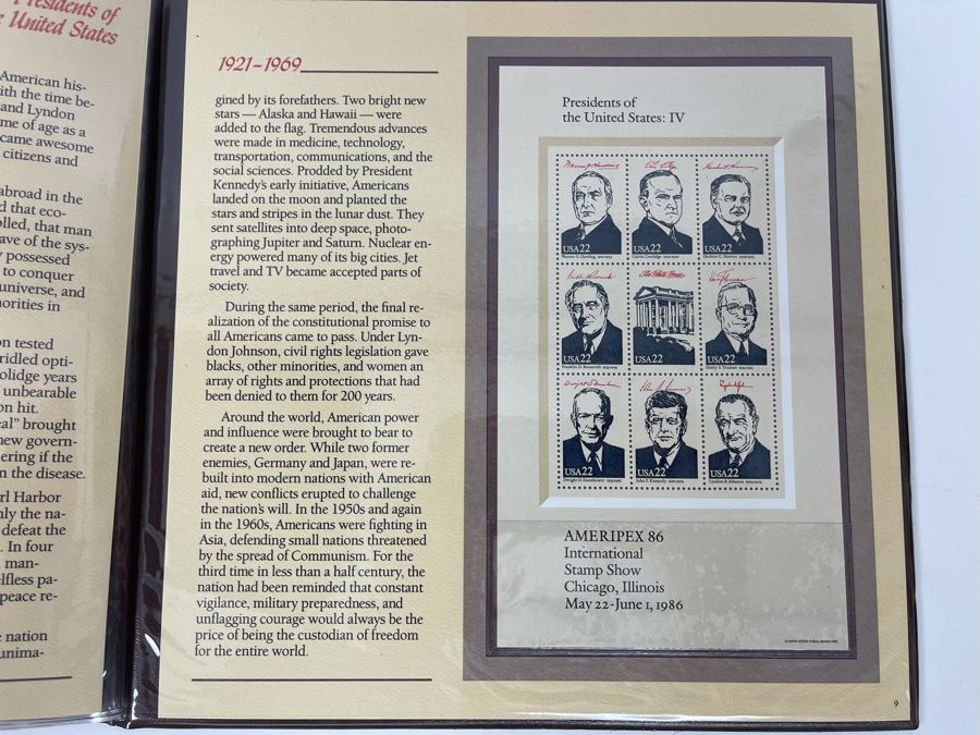 1986 Presidents Of The United States Commemorative Mint Sheets Folio - 2 Sets Of Stamps Ameripex 86 [Photo 8]