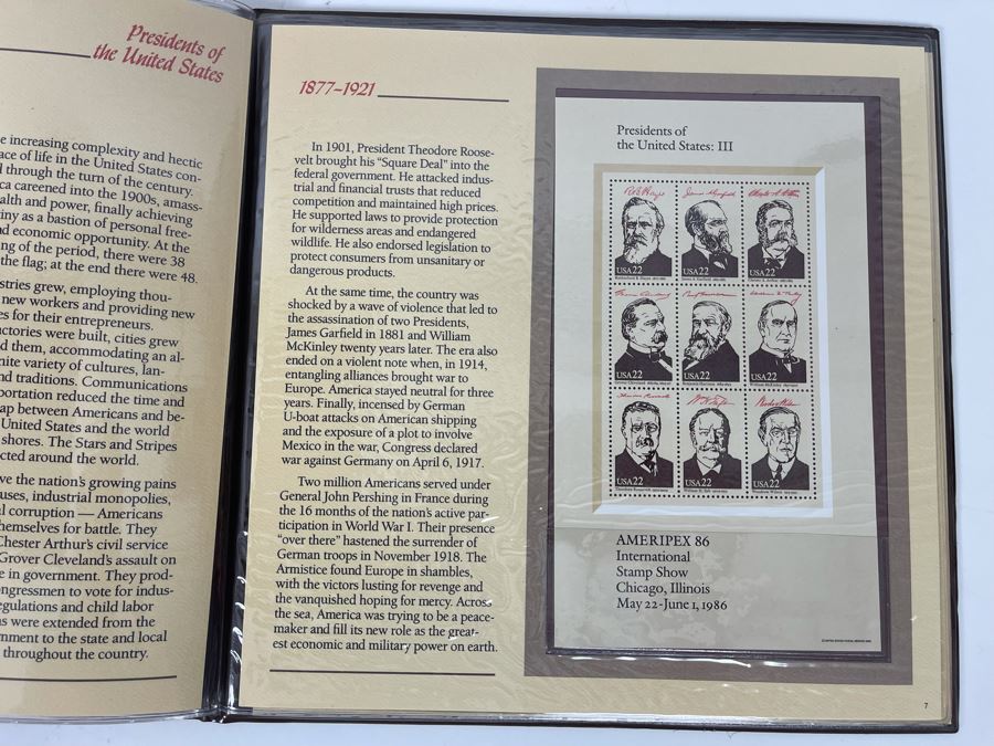 1986 Presidents Of The United States Commemorative Mint Sheets Folio - 2 Sets Of Stamps Ameripex 86 [Photo 7]
