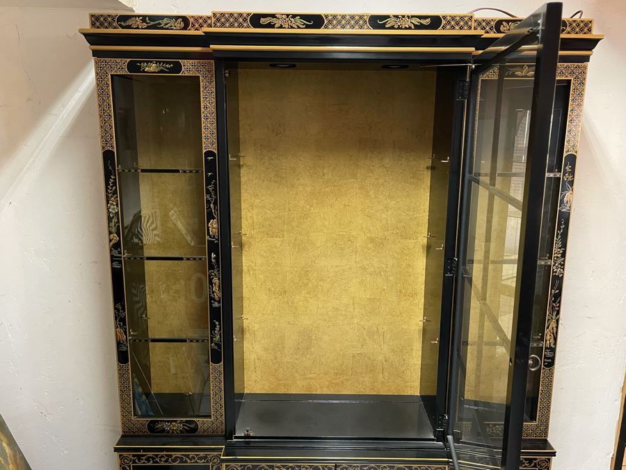 Black And Gold Chinoiserie Display China Cabinet 55W X 16D X 80H [Photo 9]