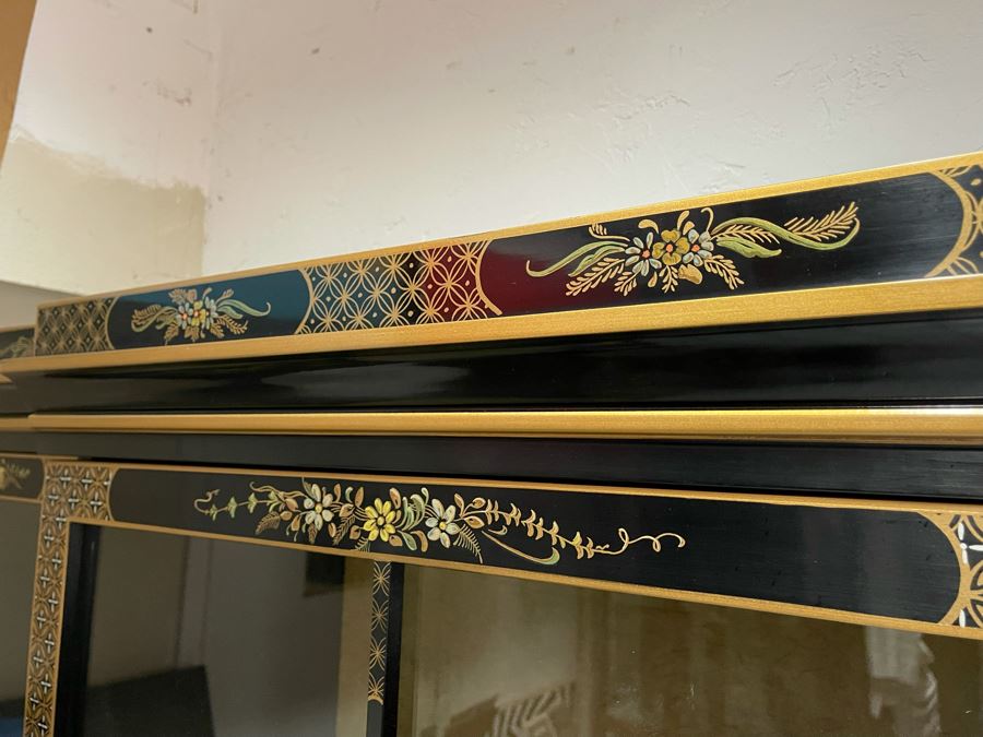 Black And Gold Chinoiserie Display China Cabinet 55W X 16D X 80H [Photo 8]