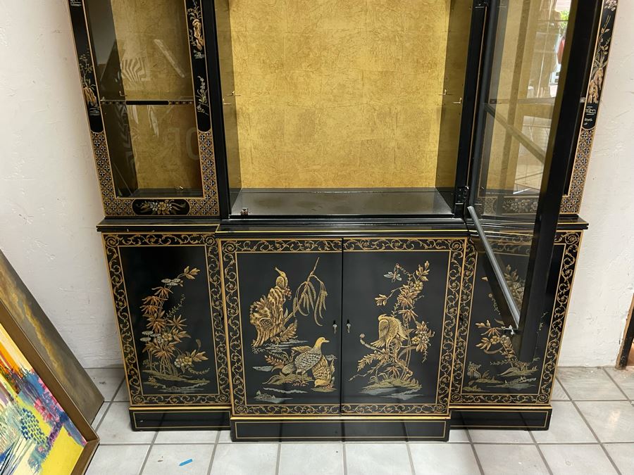 Black And Gold Chinoiserie Display China Cabinet 55W X 16D X 80H [Photo 10]