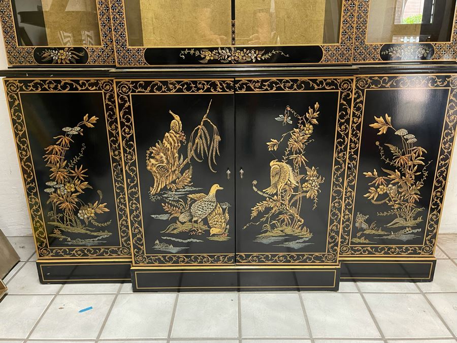 Black And Gold Chinoiserie Display China Cabinet 55W X 16D X 80H [Photo 7]