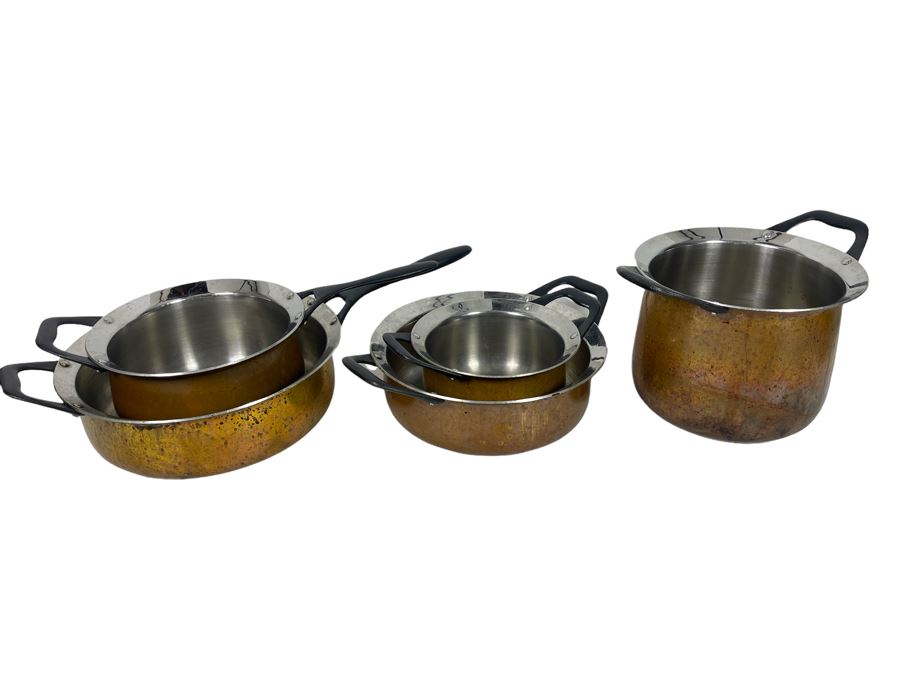 Set Of Italian Barazzoni Copper-Aluminum Pots And Pans Design By Claudio Bellini