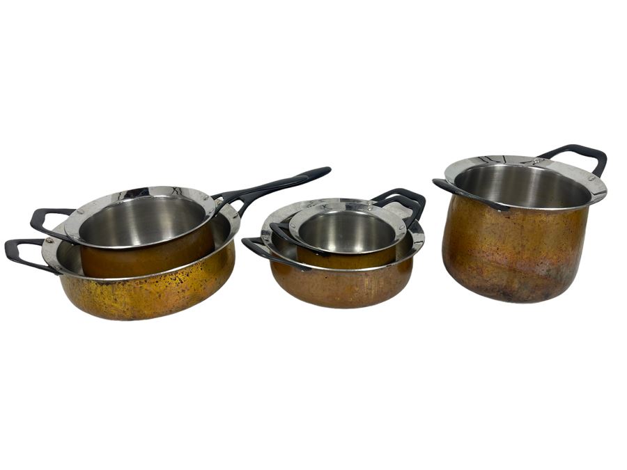 Set Of Italian Barazzoni Copper-Aluminum Pots And Pans Design By Claudio  Bellini