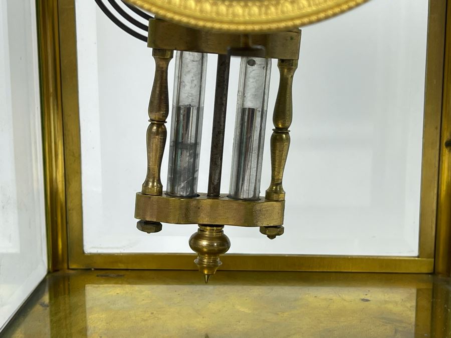 JUST ADDED - Antique French Movement Table Regulator Mantel Clock Tilden Thurber Providence R.I. Glided Brass And Glass Case Working With Keys 6W X 4.5D X 10H [Photo 9]