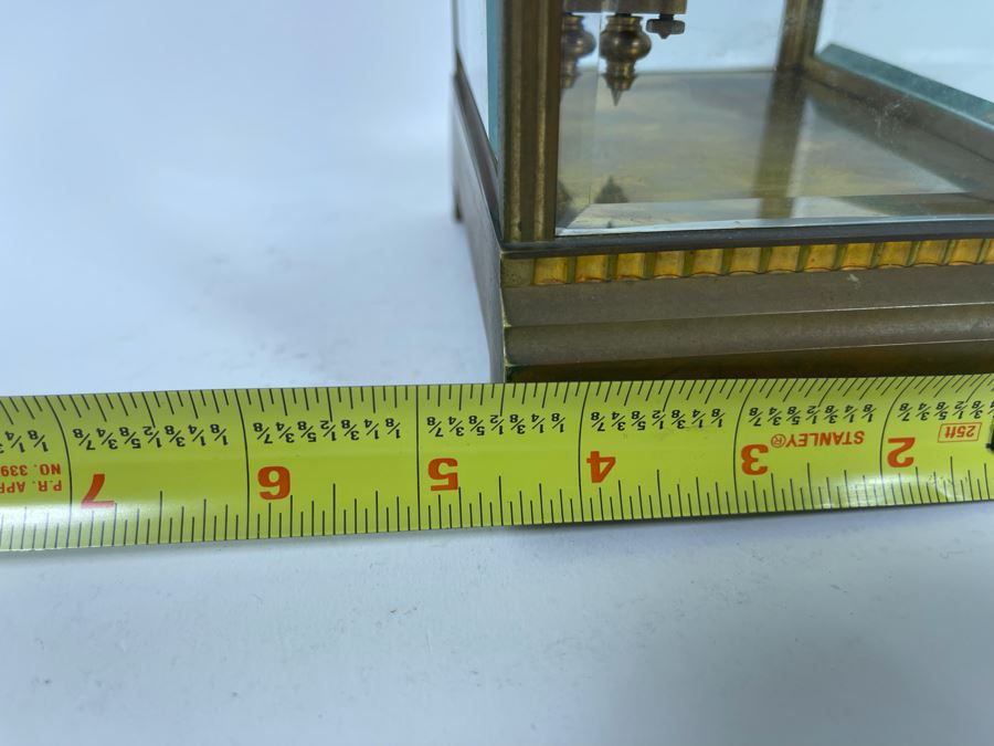 JUST ADDED - Antique French Movement Table Regulator Mantel Clock Tilden Thurber Providence R.I. Glided Brass And Glass Case Working With Keys 6W X 4.5D X 10H [Photo 27]