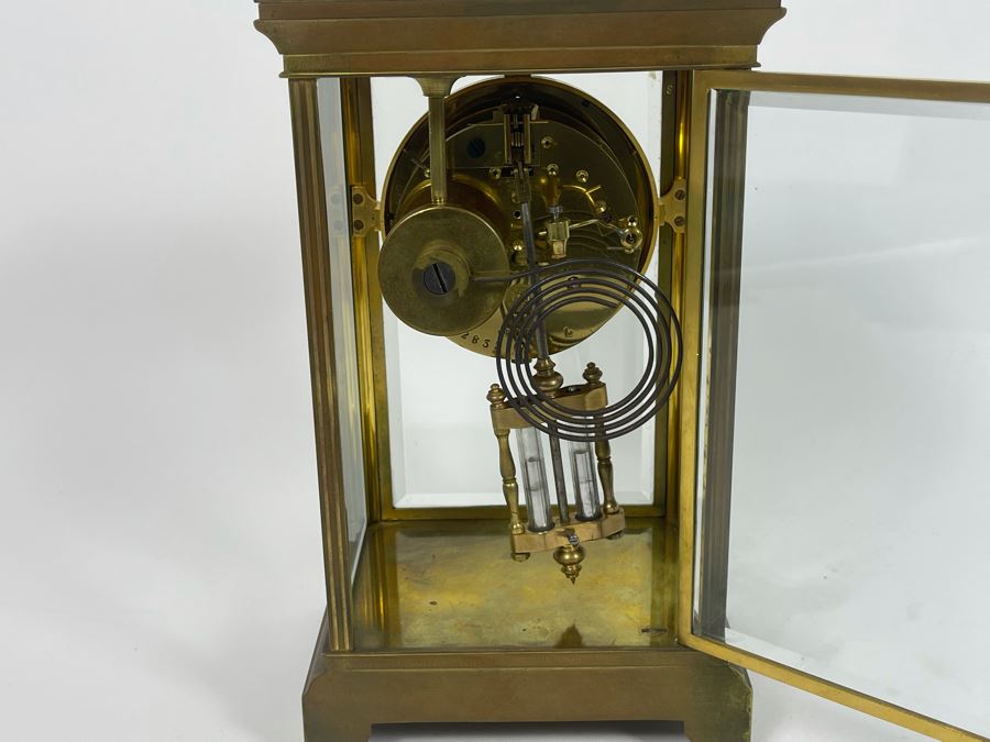 JUST ADDED - Antique French Movement Table Regulator Mantel Clock Tilden Thurber Providence R.I. Glided Brass And Glass Case Working With Keys 6W X 4.5D X 10H [Photo 16]