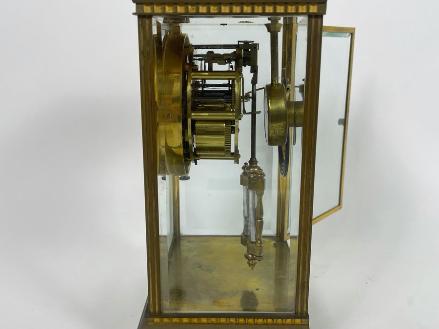 JUST ADDED - Antique French Movement Table Regulator Mantel Clock Tilden Thurber Providence R.I. Glided Brass And Glass Case Working With Keys 6W X 4.5D X 10H [Photo 12]