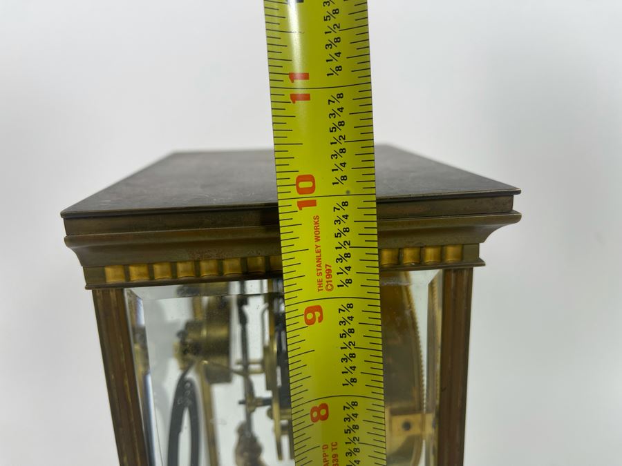 JUST ADDED - Antique French Movement Table Regulator Mantel Clock Tilden Thurber Providence R.I. Glided Brass And Glass Case Working With Keys 6W X 4.5D X 10H [Photo 28]
