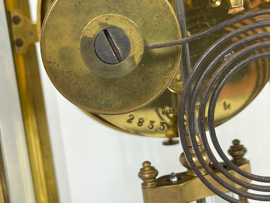 JUST ADDED - Antique French Movement Table Regulator Mantel Clock Tilden Thurber Providence R.I. Glided Brass And Glass Case Working With Keys 6W X 4.5D X 10H [Photo 21]