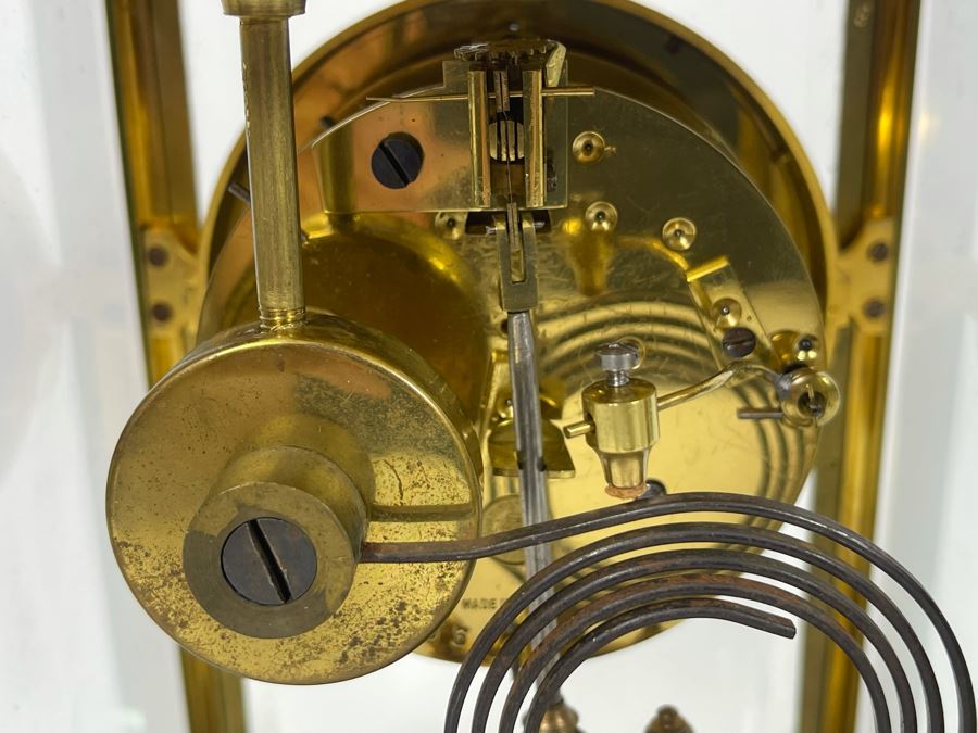 JUST ADDED - Antique French Movement Table Regulator Mantel Clock Tilden Thurber Providence R.I. Glided Brass And Glass Case Working With Keys 6W X 4.5D X 10H [Photo 18]