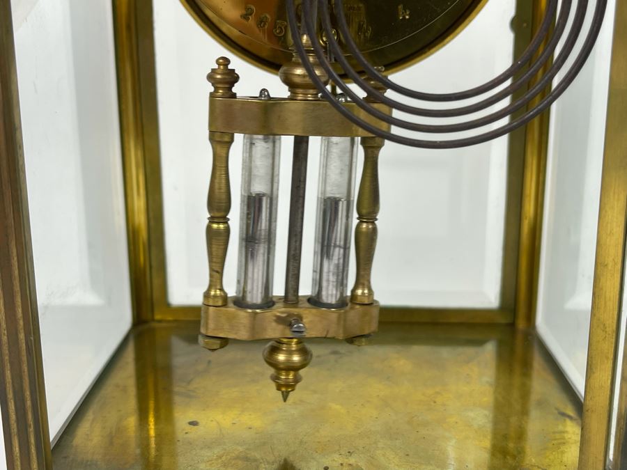 JUST ADDED - Antique French Movement Table Regulator Mantel Clock Tilden Thurber Providence R.I. Glided Brass And Glass Case Working With Keys 6W X 4.5D X 10H [Photo 17]