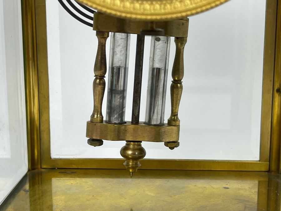 JUST ADDED - Antique French Movement Table Regulator Mantel Clock Tilden Thurber Providence R.I. Glided Brass And Glass Case Working With Keys 6W X 4.5D X 10H [Photo 10]