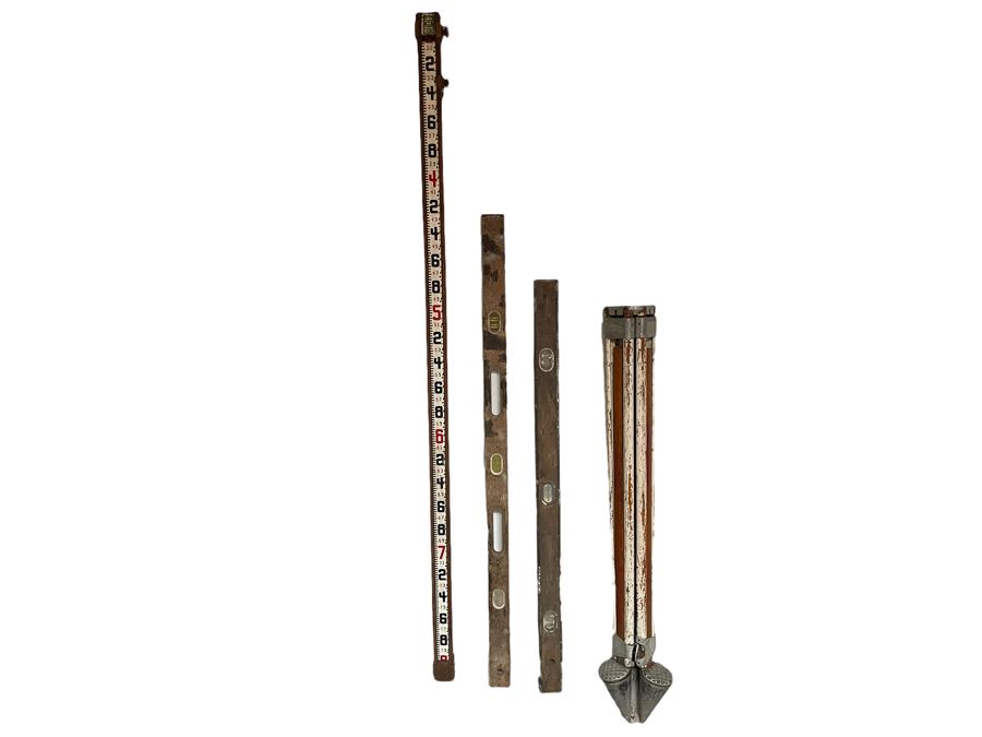 Surveyors Lenker Self Computing Rod, Pair Of Vintage Levels And Old Surveyor Tripod [Photo 3]