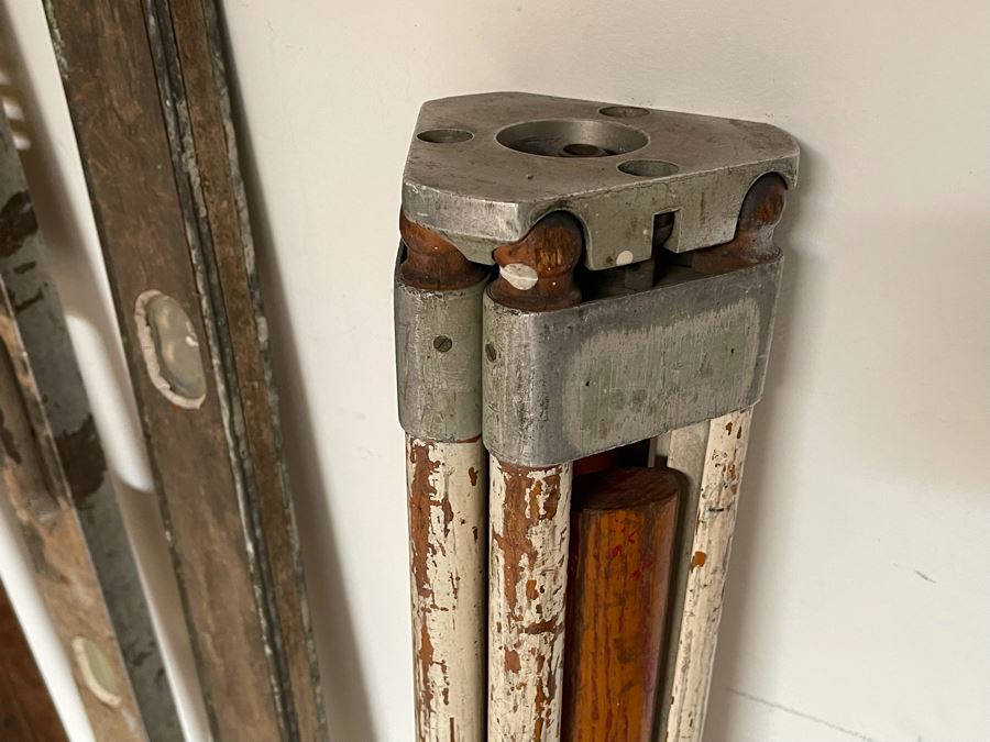 Surveyors Lenker Self Computing Rod, Pair Of Vintage Levels And Old Surveyor Tripod [Photo 10]