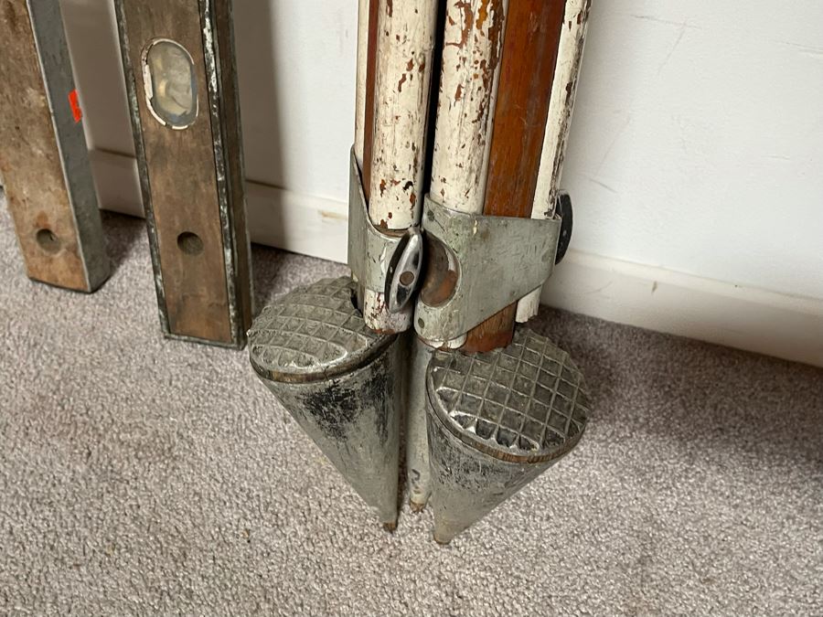 Surveyors Lenker Self Computing Rod, Pair Of Vintage Levels And Old Surveyor Tripod [Photo 11]