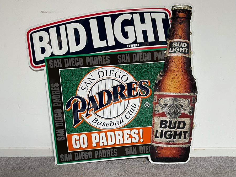 Vintage Bud Light San Diego Padres Beer Sign 32W X 32H [Photo 3]