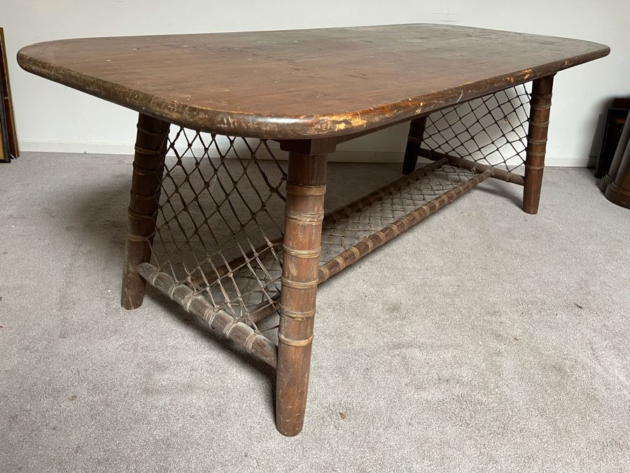 Vintage Snowshoe Desk Table With Two Drawers Featuring Rawhide Lacing [Photo 5]
