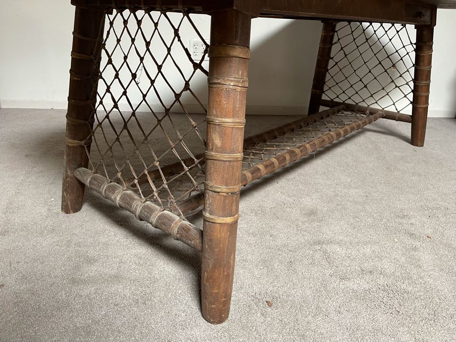 Vintage Snowshoe Desk Table With Two Drawers Featuring Rawhide Lacing [Photo 7]