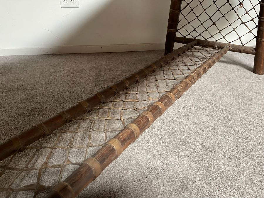 Vintage Snowshoe Desk Table With Two Drawers Featuring Rawhide Lacing [Photo 9]