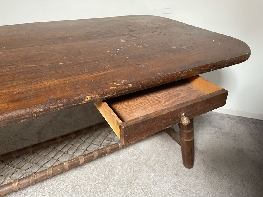 Vintage Snowshoe Desk Table With Two Drawers Featuring Rawhide Lacing [Photo 10]