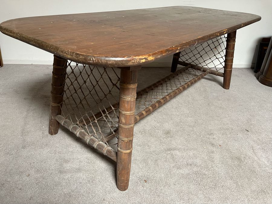 Vintage Snowshoe Desk Table With Two Drawers Featuring Rawhide Lacing [Photo 6]