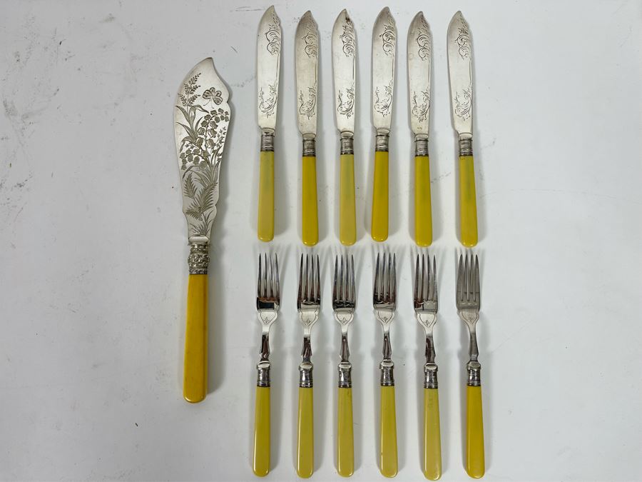 Vintage Chased Knife And Fork Set With Sterling Handles [Photo 1]