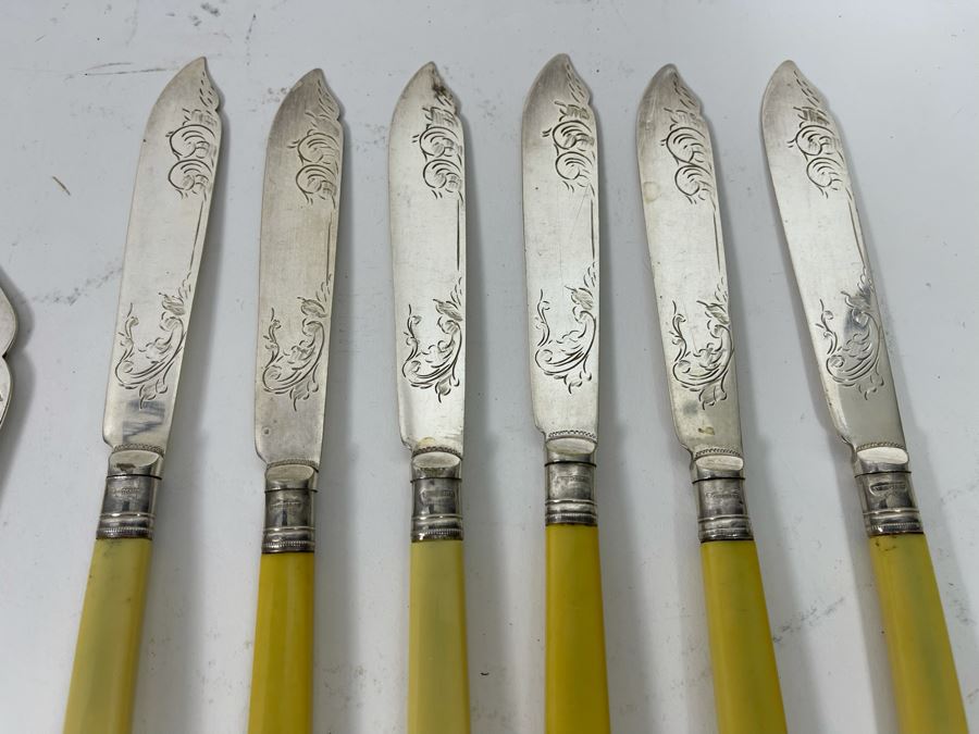 Vintage Chased Knife And Fork Set With Sterling Handles [Photo 4]