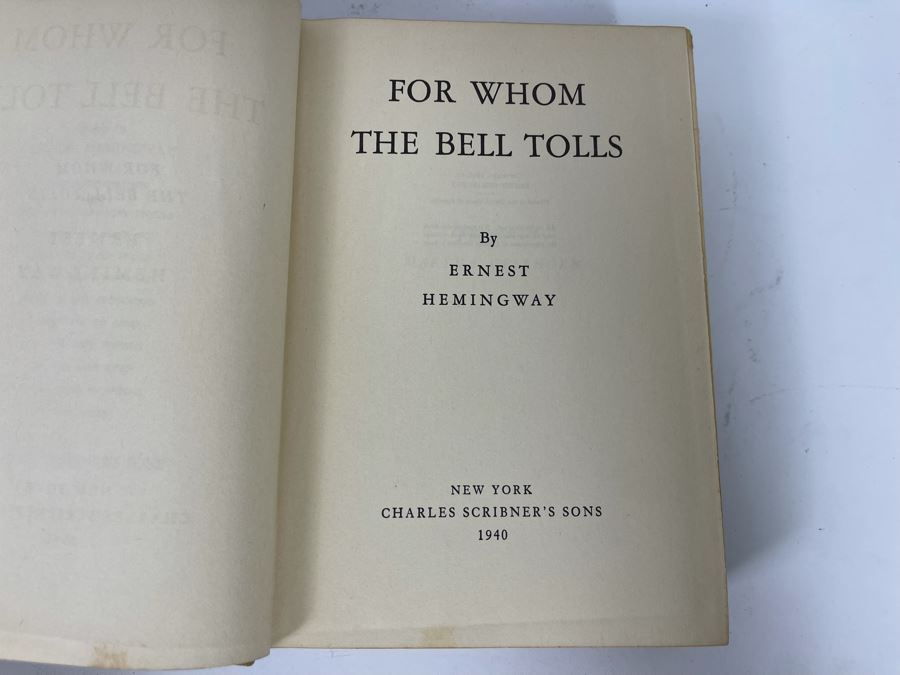 1940 First Edition Hardcover Book For Whom The Bell Tolls By Ernest Hemingway [Photo 4]