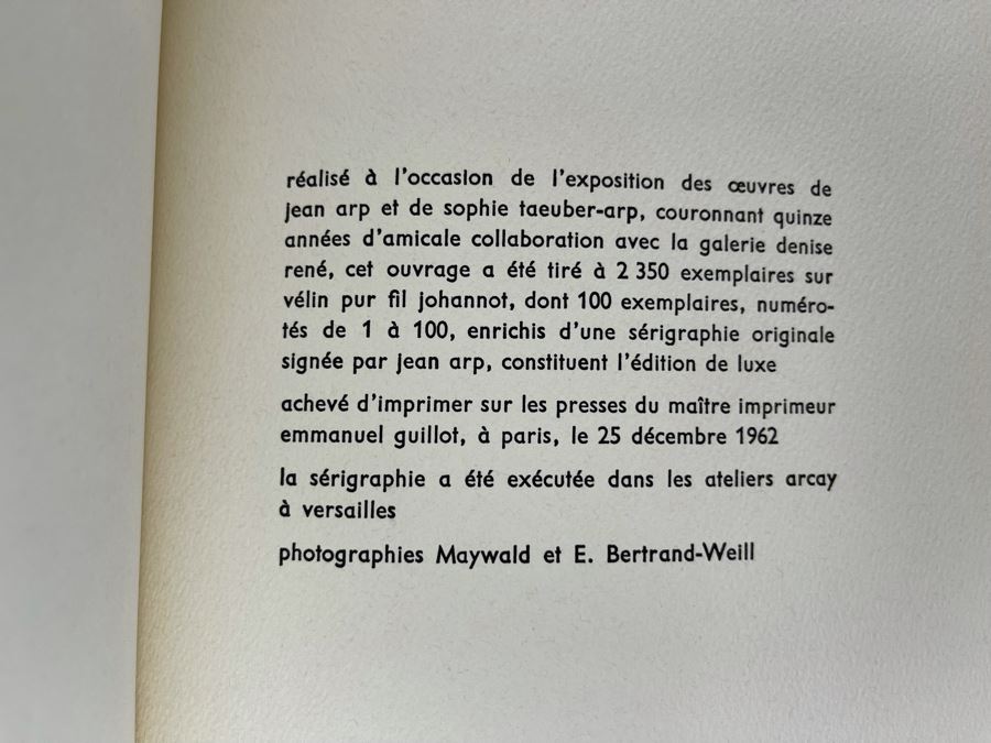 1962 Limited Edition Exhibition Catalog Of Jean Arp And Sophie Taeuber-Arp Denise Gallery Rene Photographs By Maywald And E. Bertrand-Weill (Limited To 2350 Copies) [Photo 17]