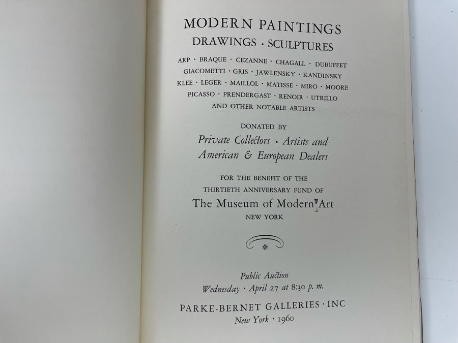 Original 1960 Parke-Bernet Galleries Auction Catalog Of Fifty Modern Paintings And Sculptures Benefiting The Museum Of Modern Art New York With Auction Prices Picasso, Henry Moore, Joan Miro, Wassily Kandinsky [Photo 4]