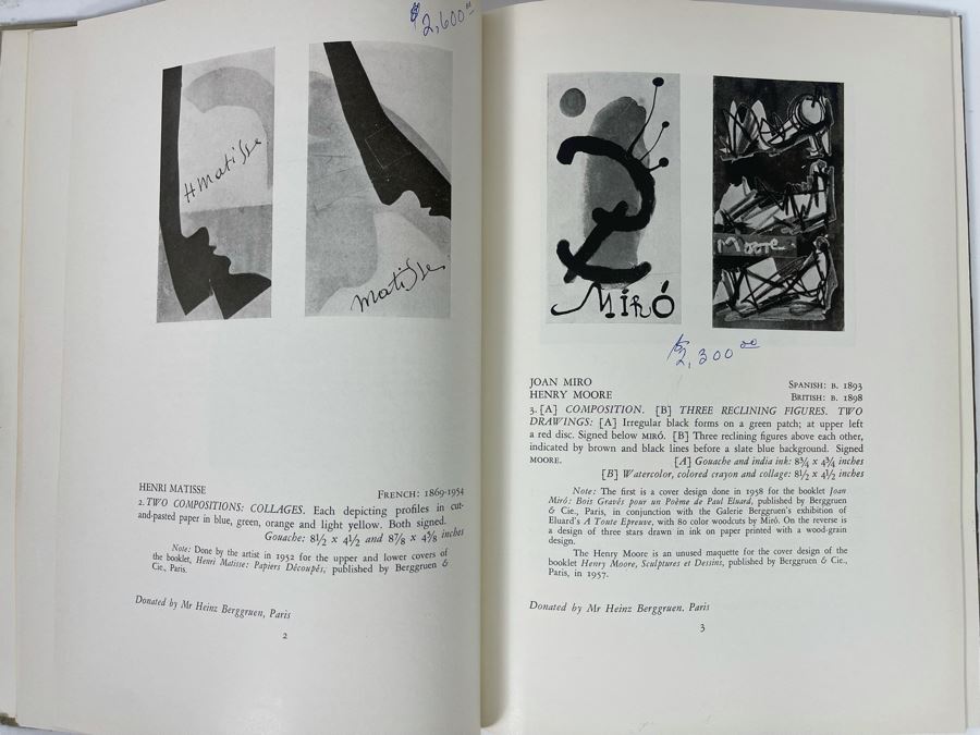 Original 1960 Parke-Bernet Galleries Auction Catalog Of Fifty Modern Paintings And Sculptures Benefiting The Museum Of Modern Art New York With Auction Prices Picasso, Henry Moore, Joan Miro, Wassily Kandinsky [Photo 8]