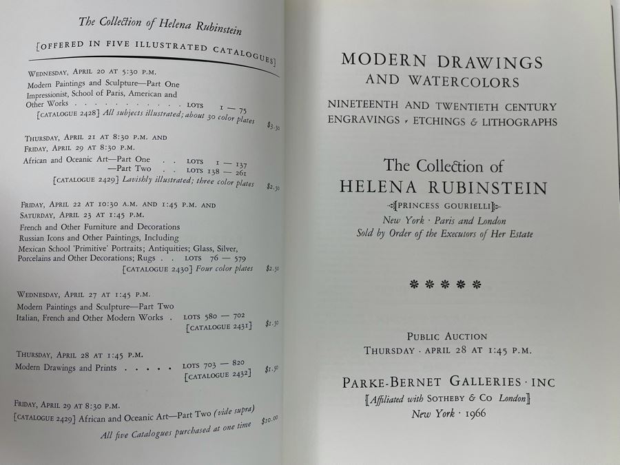 Original 1966 Parke-Bernet Galleries Auction Catalog For The Helena Rubinstein Collection Modern Drawings And Prints [Photo 4]