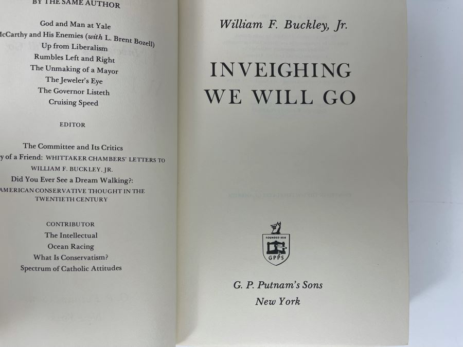 Signed William F. Buckley, Jr Hardcover Book Inveighing We Will Go [Photo 4]