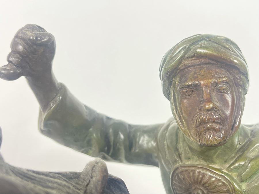 Large Signed Bronze Sculpture Of Man With Shield Riding Horse 22W X 9D X 22H [Photo 8]